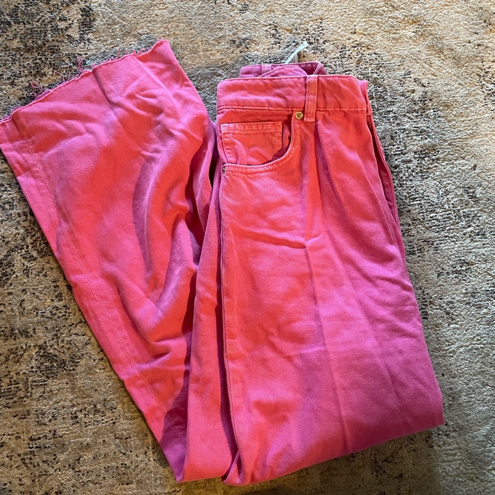 zara pink wide leg jeans